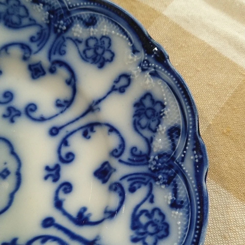 Conway English semi-porcelain salad butter dessert plate flow blue New Wharf 7